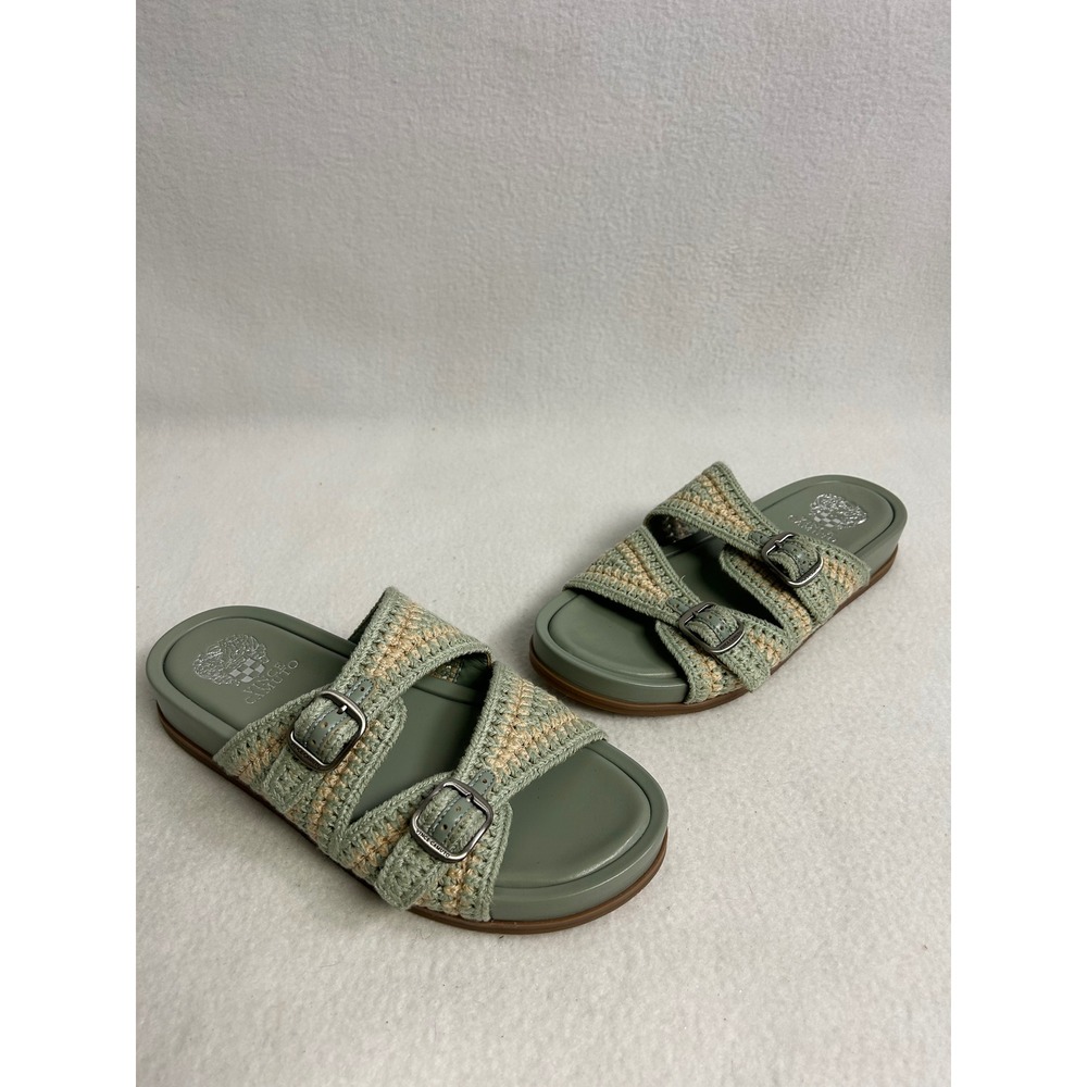 Boho Crochet Vince Camuto Womens 8M Sage Green Sonia Double Buckle Slide Sandals